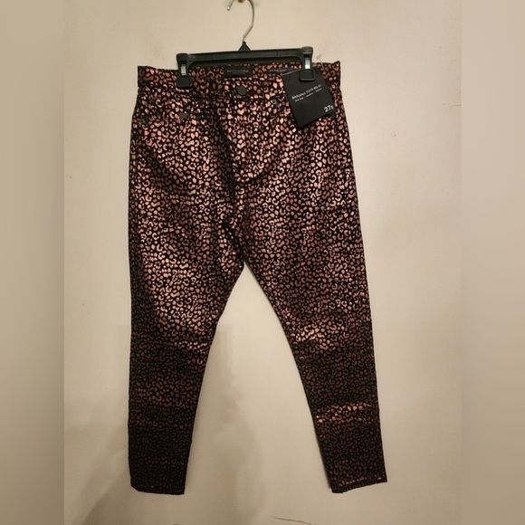 Banana Republic Pants - Banana Republic midrise skinny metallic leopard jean black copper Size 27 short